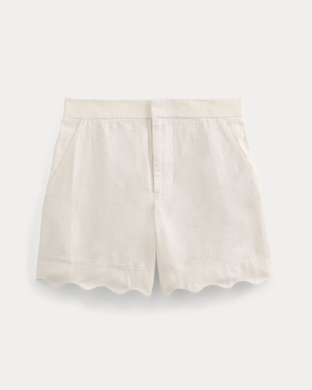Scalloped Edge Short in Linen in Bone — alternate view