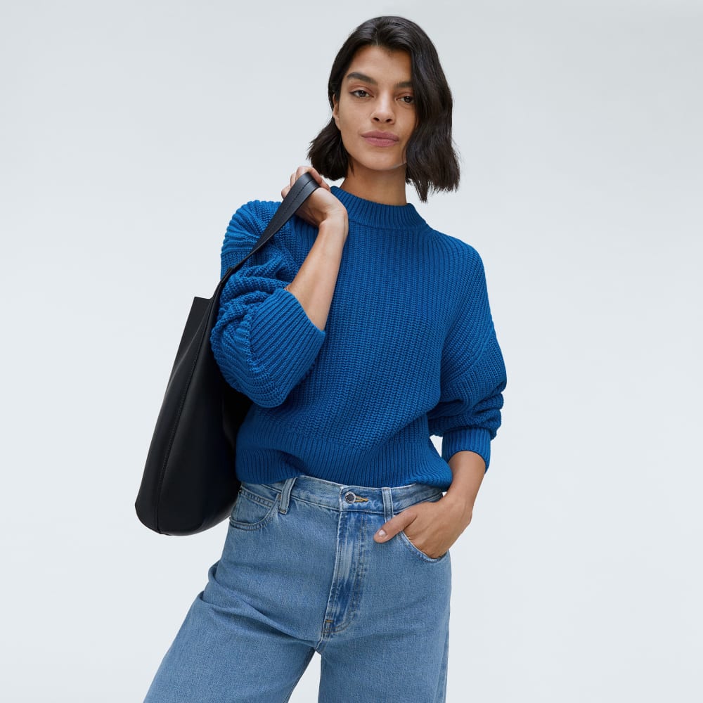 The Texture Cotton Crew in Lapis Blue — detail view