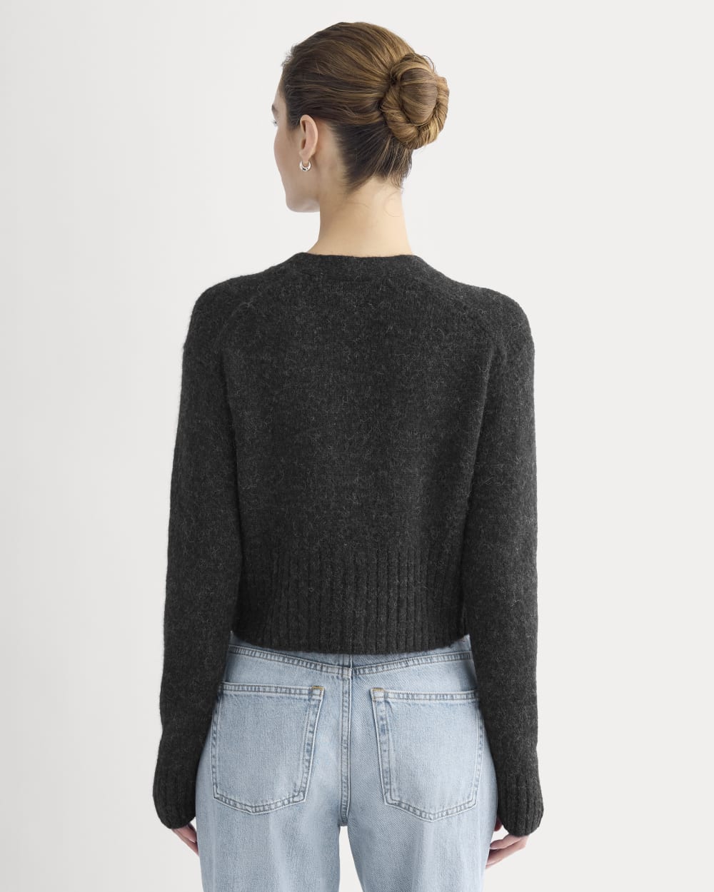 High V Cropped Cardigan in Alpaca in Heather Black — detail view