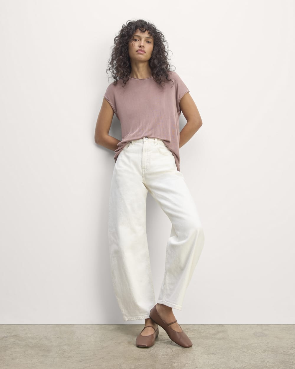 The Oversized Knit Top in Dusty Rose — detail view
