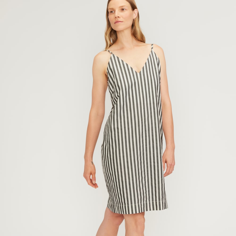 The Poplin Slip Dress in Bone / Black — detail view