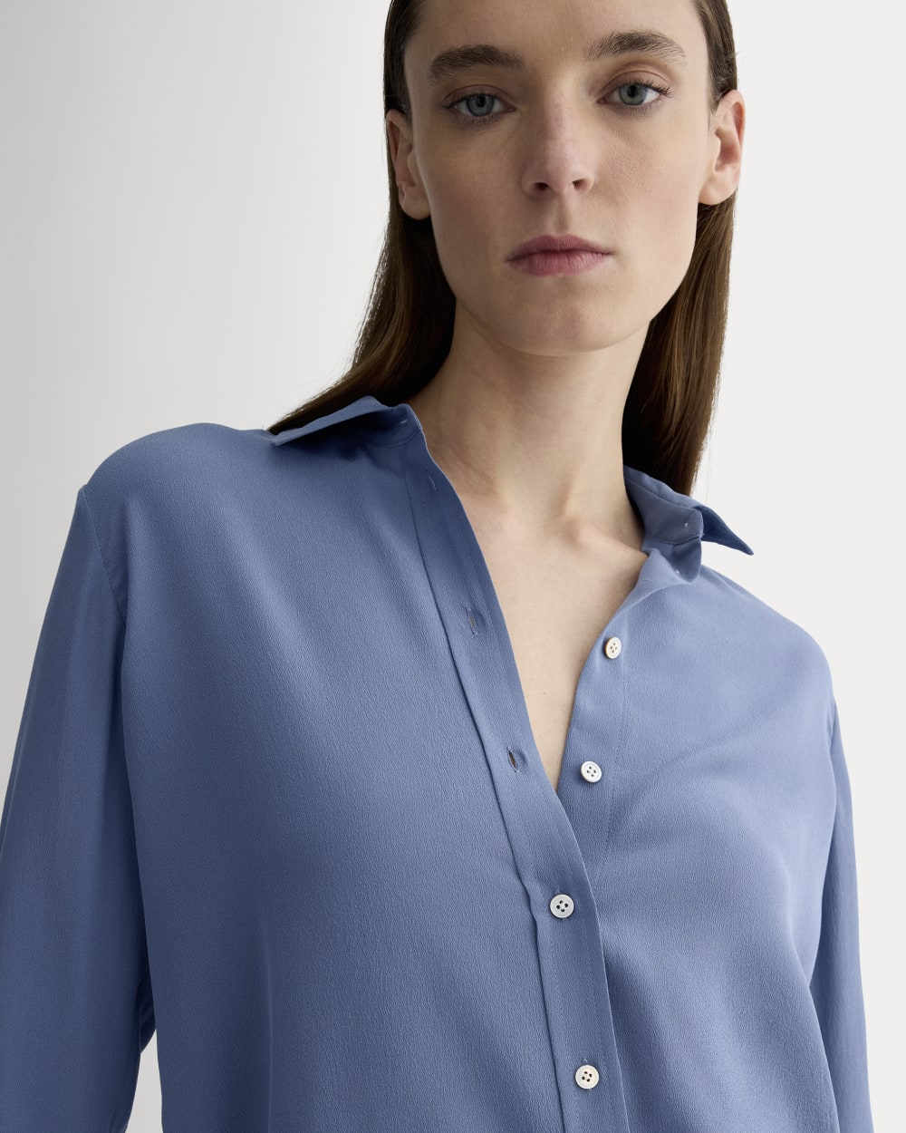 The Must-Have Shirt in Washable Silk in French Blue — detail view