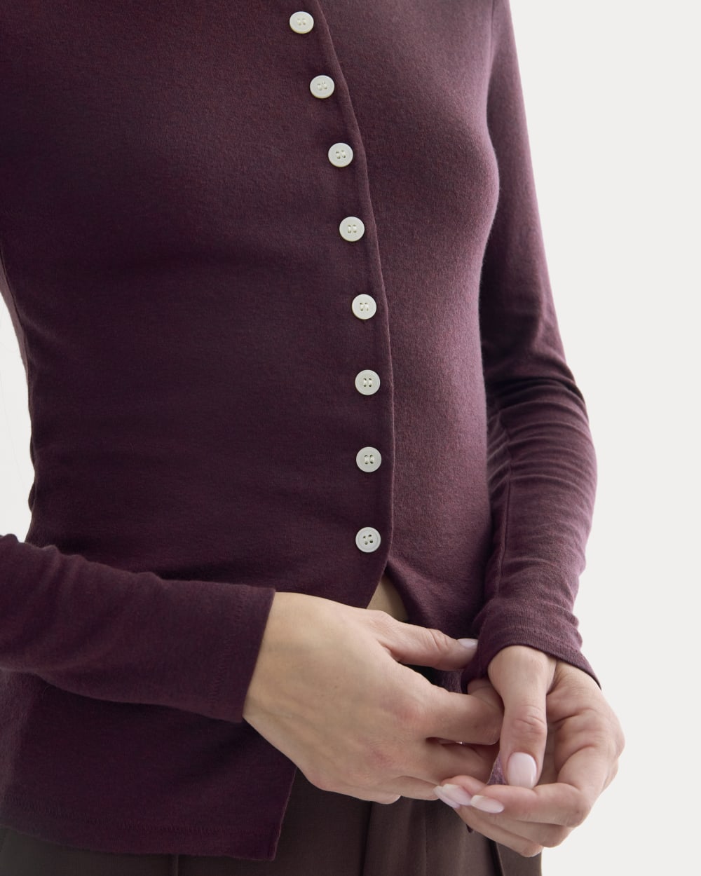 Button-Up Top in Butterluxe in Deep Plum — detail view