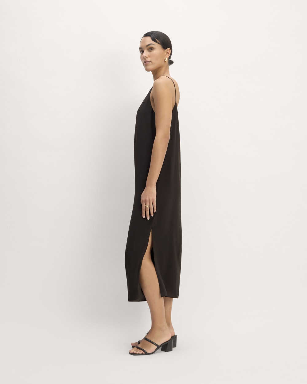 The Summer Slip Dress in Black — detail view