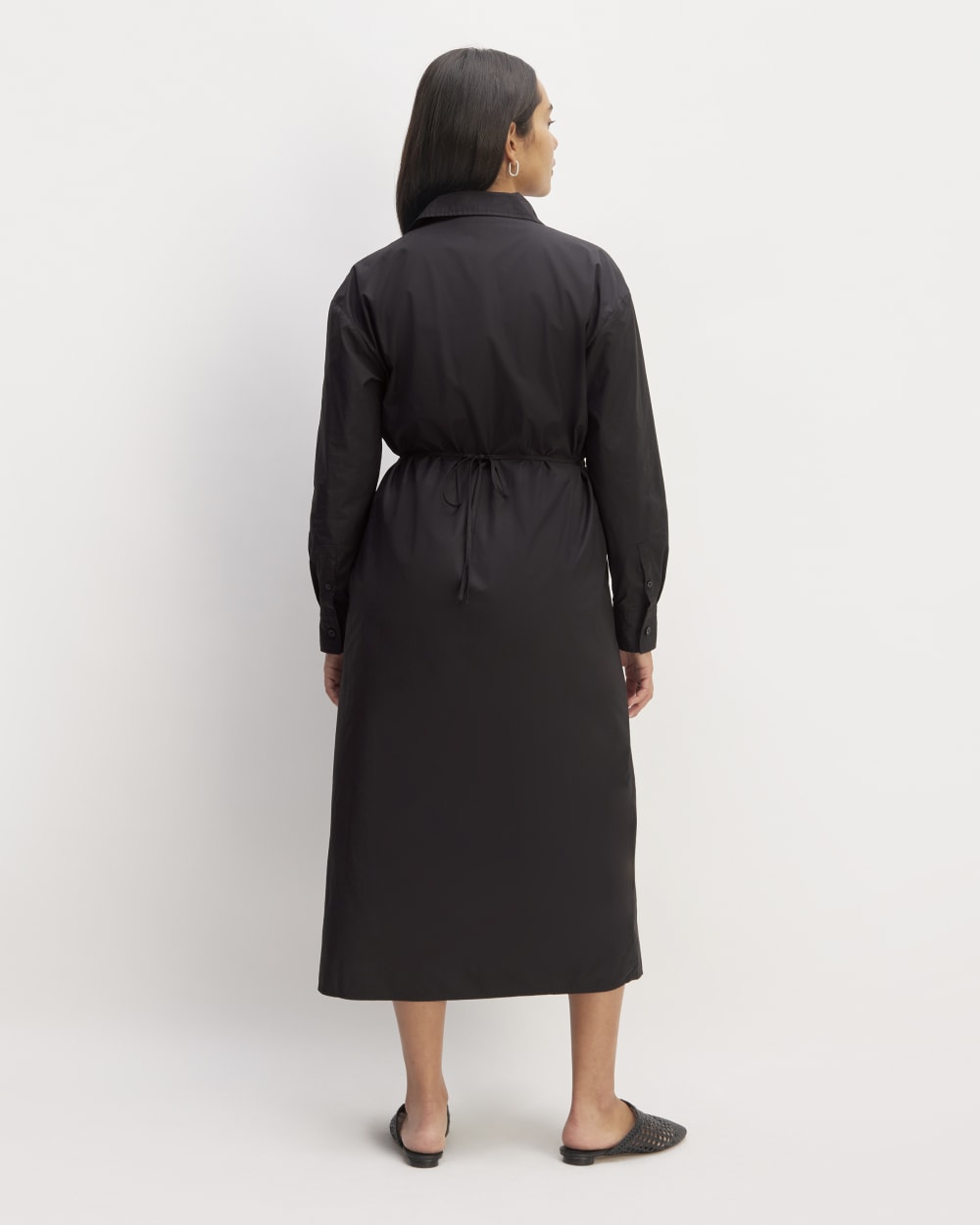 The Supima® Cotton Midi Shirt Dress in Black — detail view