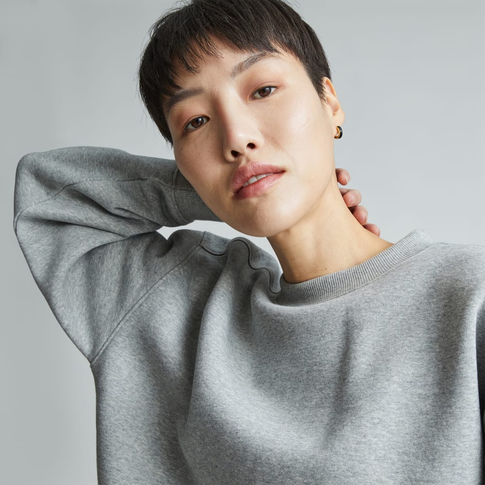 The ReTrack Oversized Crew in Heather Grey — detail view