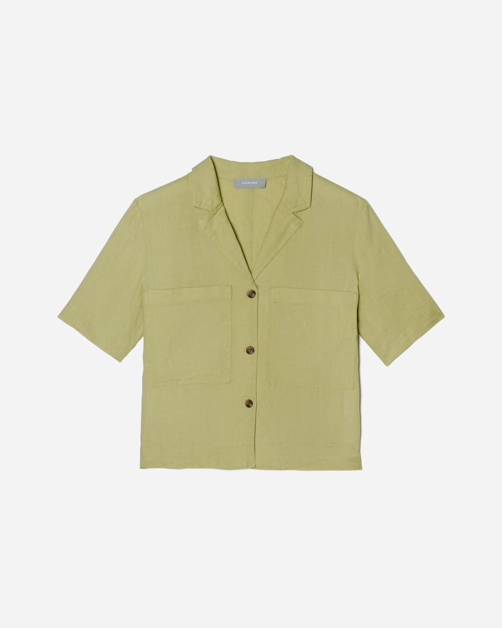 The Linen Workwear Shirt in Leek — detail view