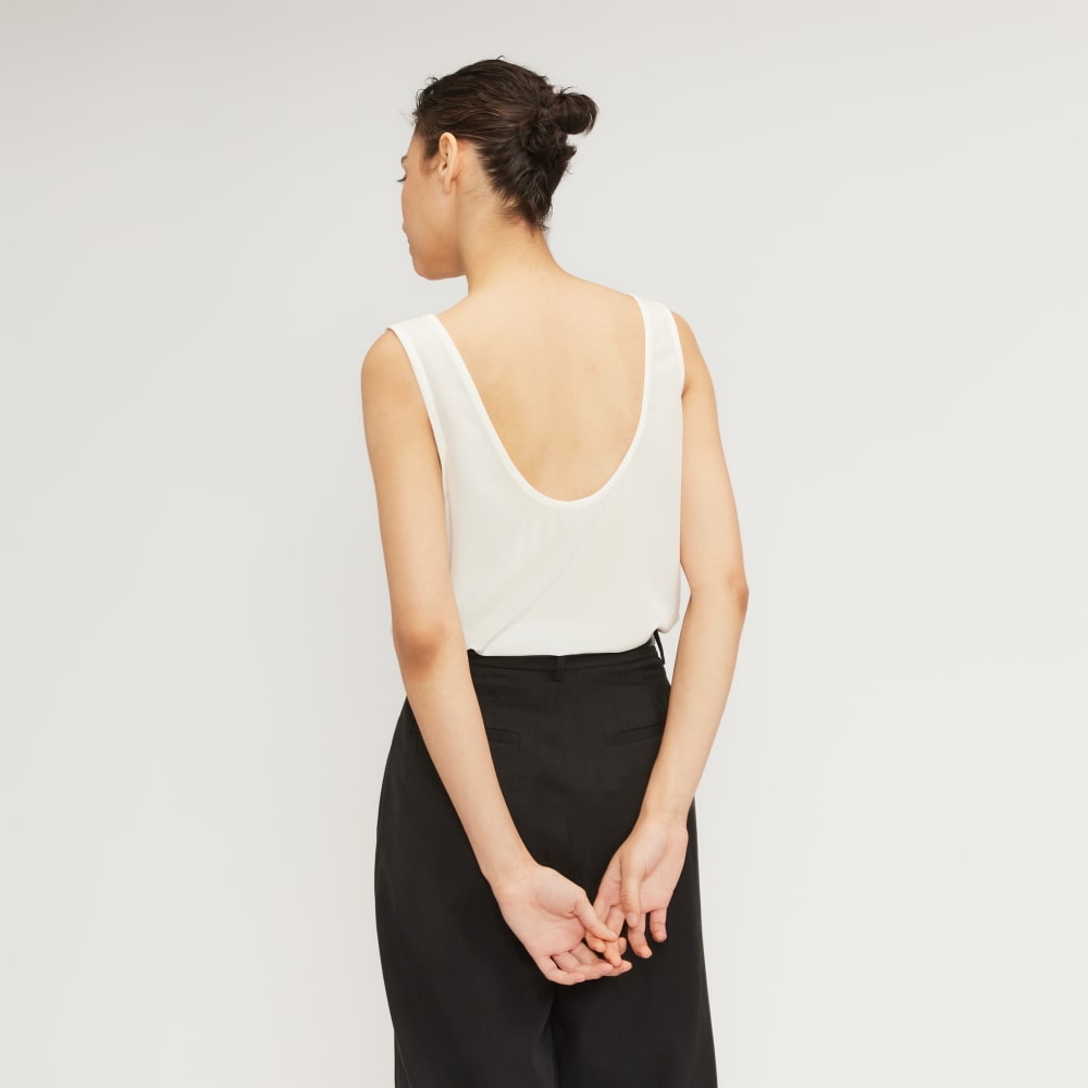 The Scoop Tank in Washable Silk in Off-White — detail view