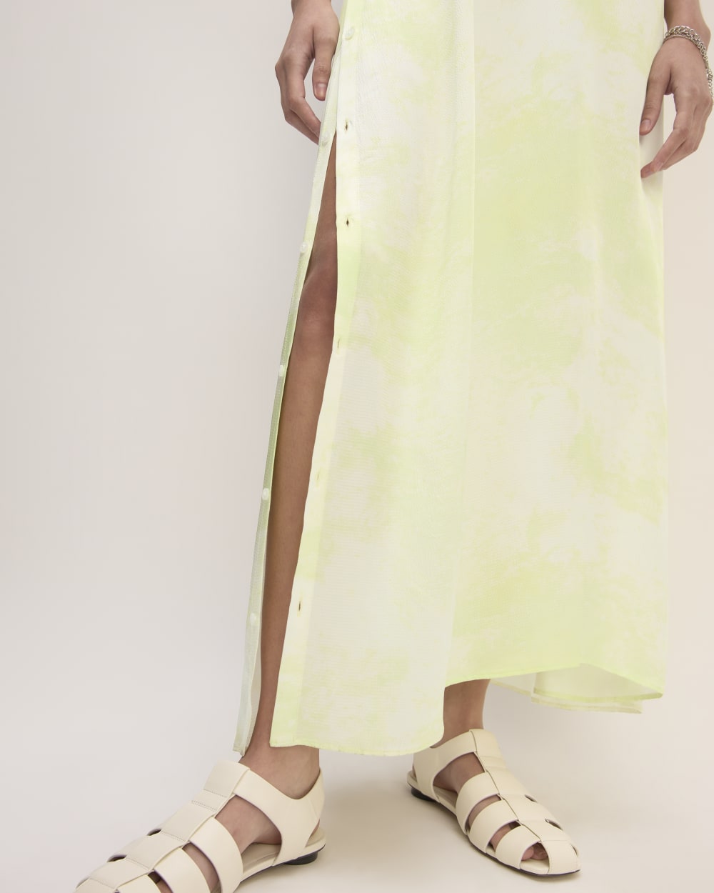 The Everlane x Marques' Almeida Satin Tie-Dye Dress in Seafoam Tie-Dye — detail view