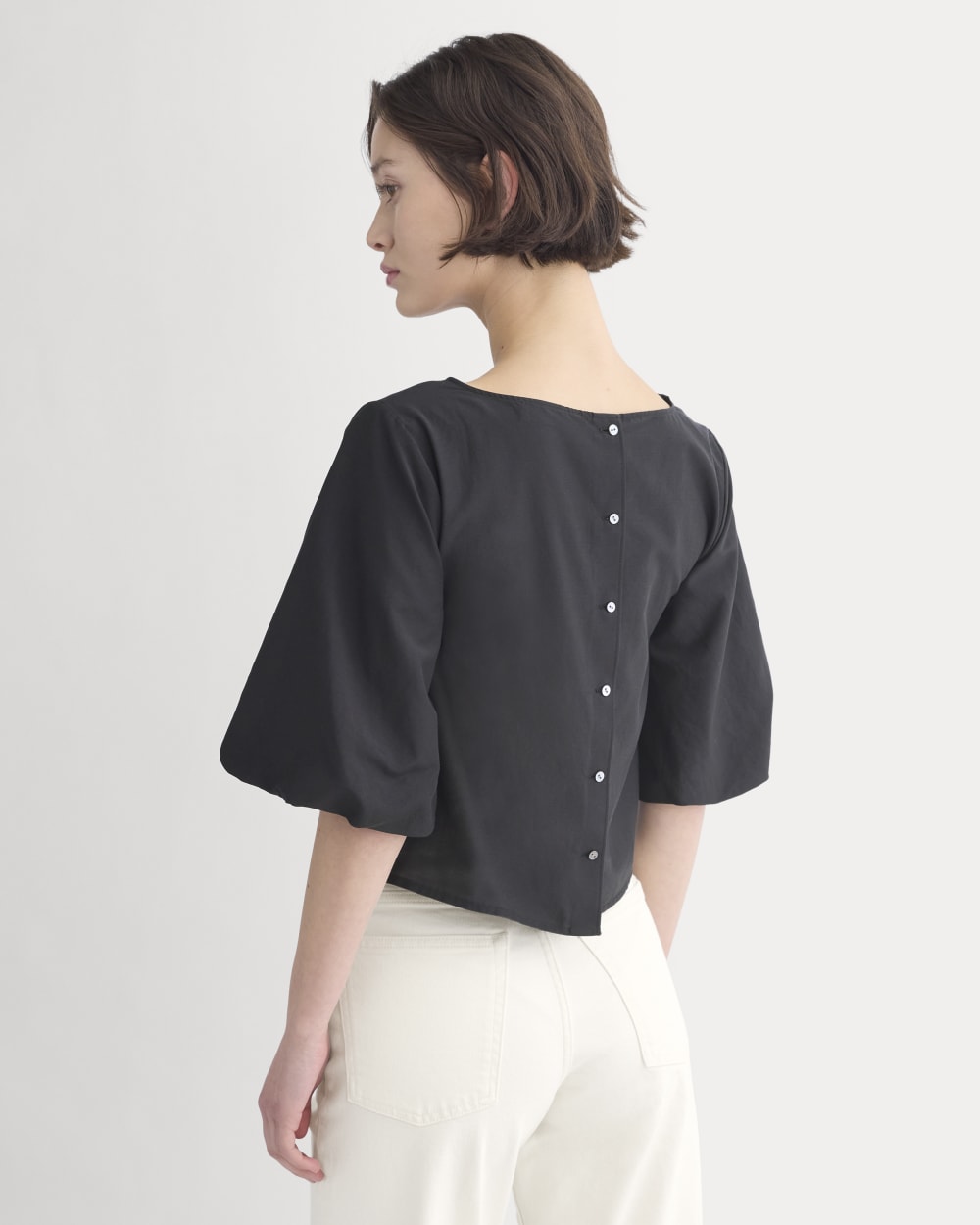Bubble-Sleeve Top in Black — detail view
