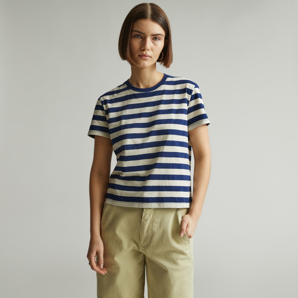 The Box-Cut Tee in Essential Cotton in Ocean Cavern / Canvas Tan — alternate view