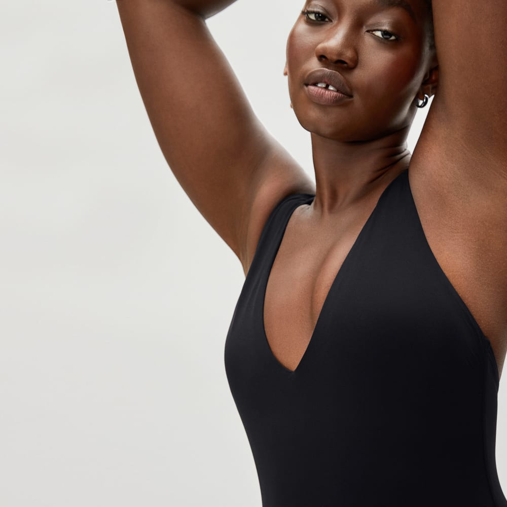 The V-Neck One-Piece in Black — detail view