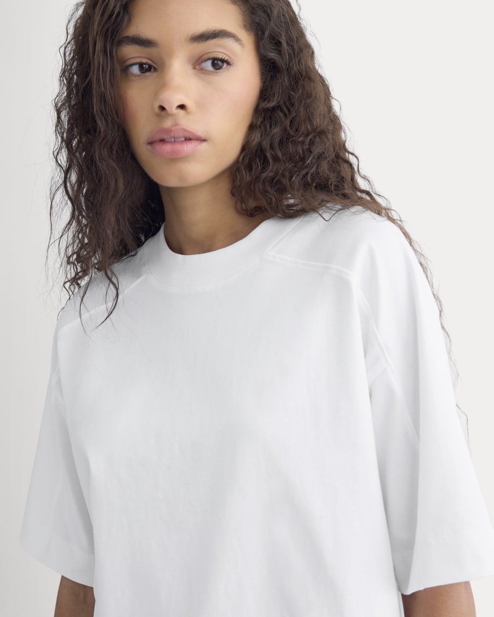 Oversized Seamed Tee in White — detail view
