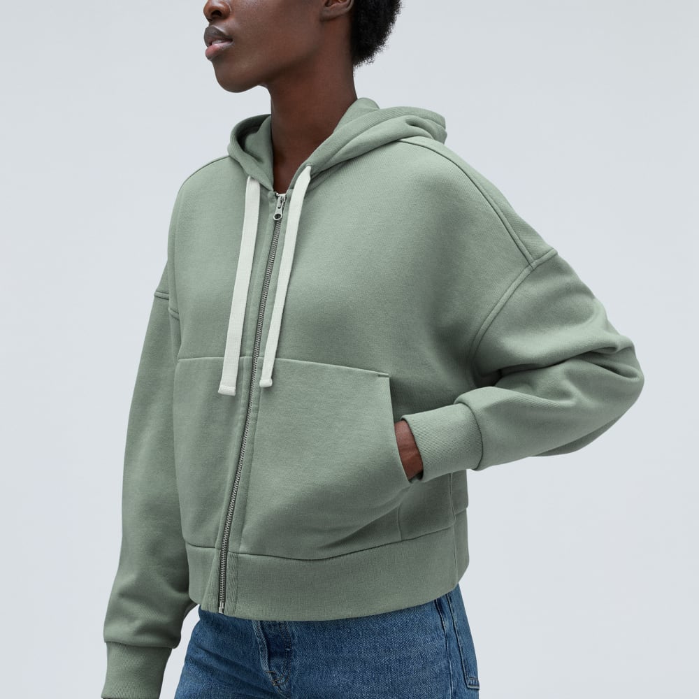 The Track Organic Cotton Hoodie in Lily Pad — detail view
