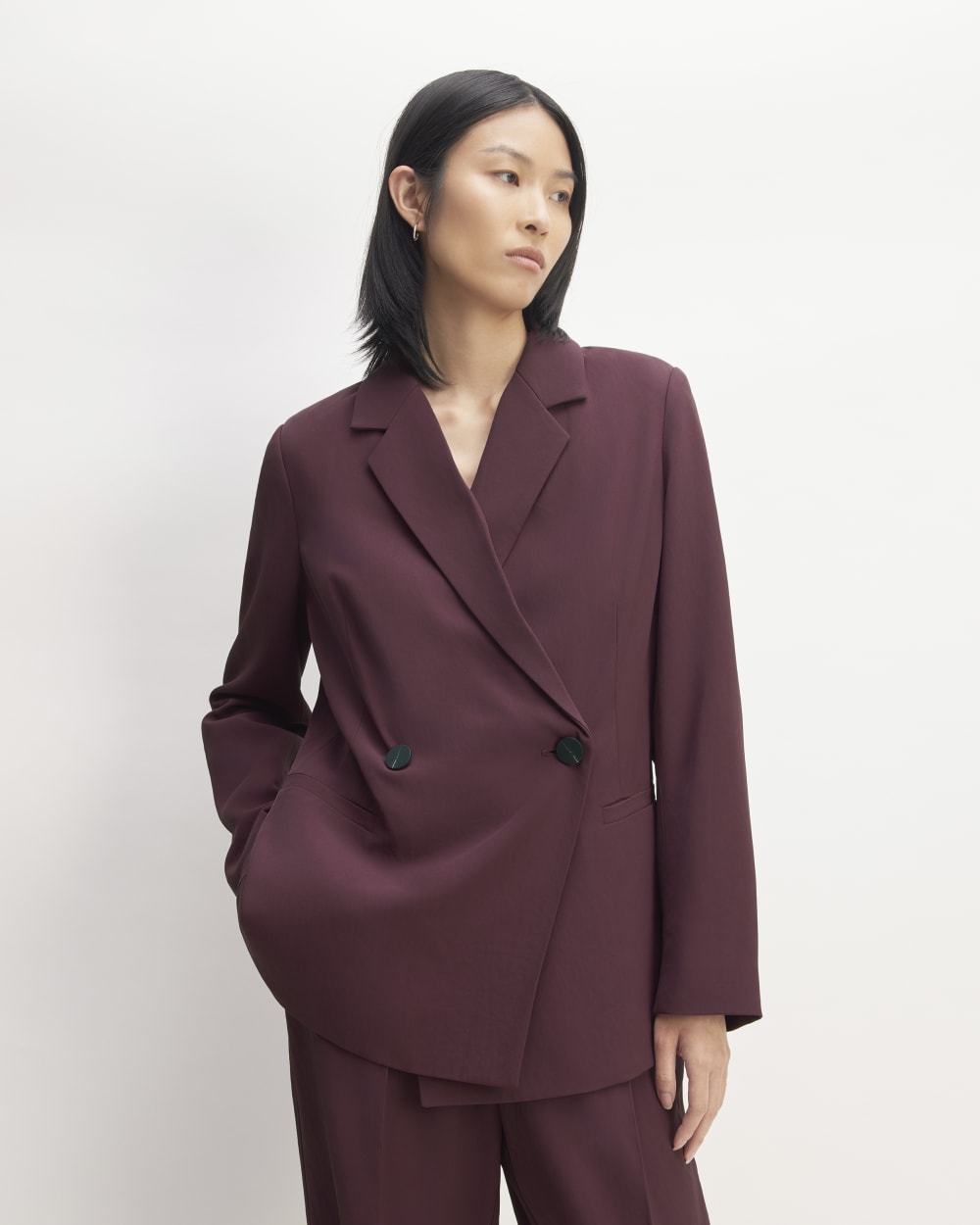 The Drapey Blazer in Burgundy — front view
