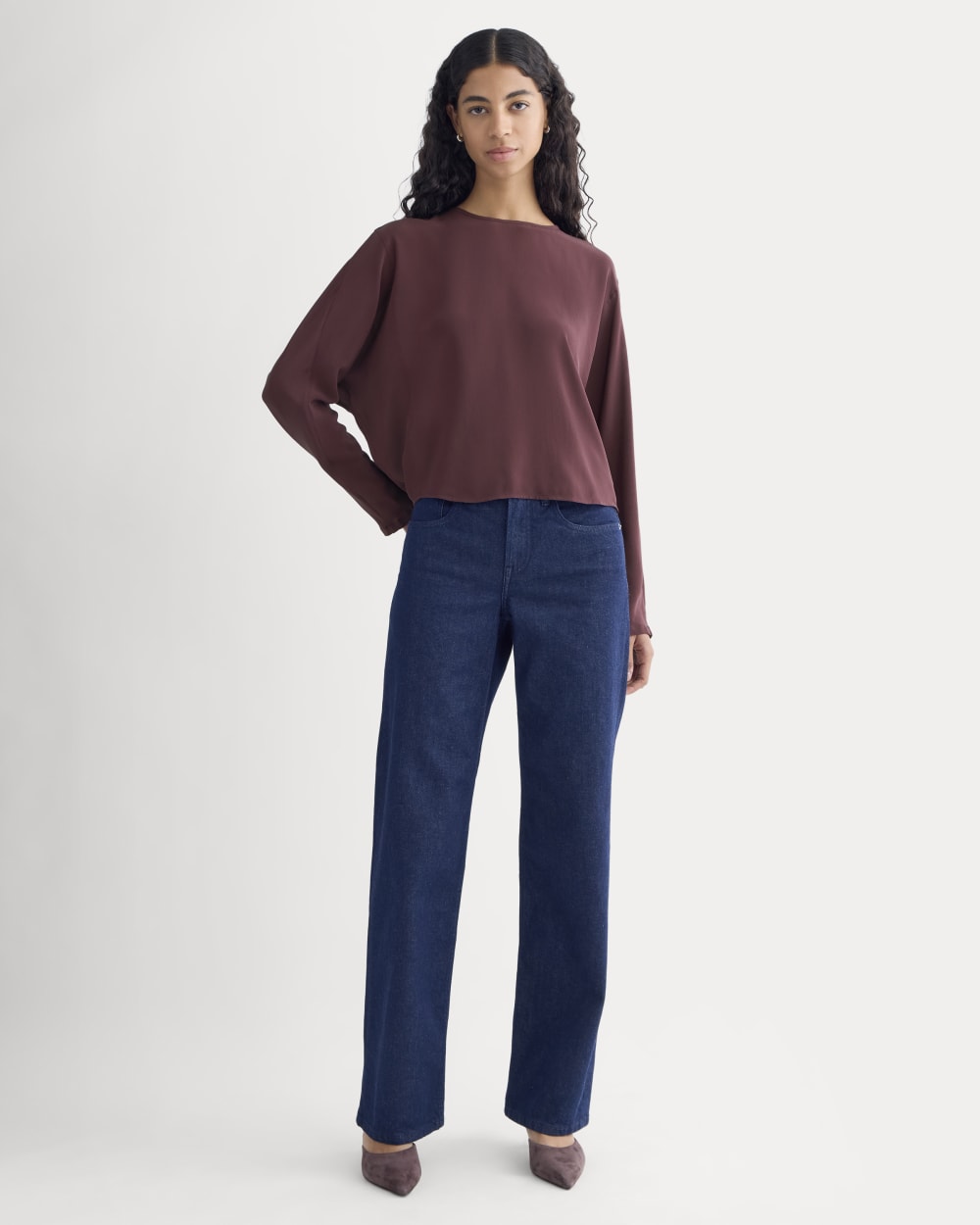 Dolman Top in Washable Silk in Deep Plum — detail view