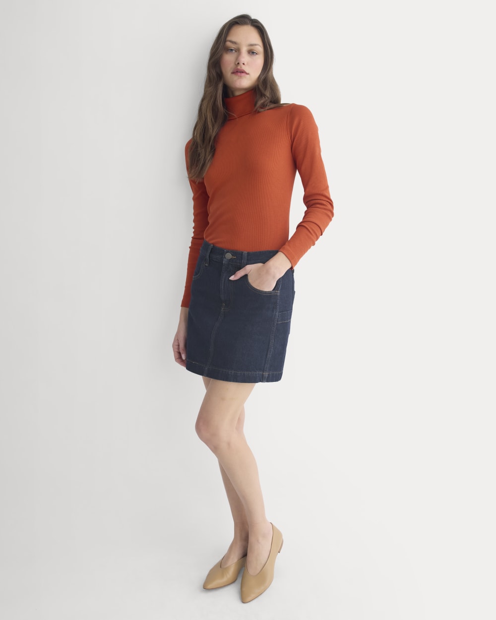 The Luxe Rib Turtleneck in Rust — detail view