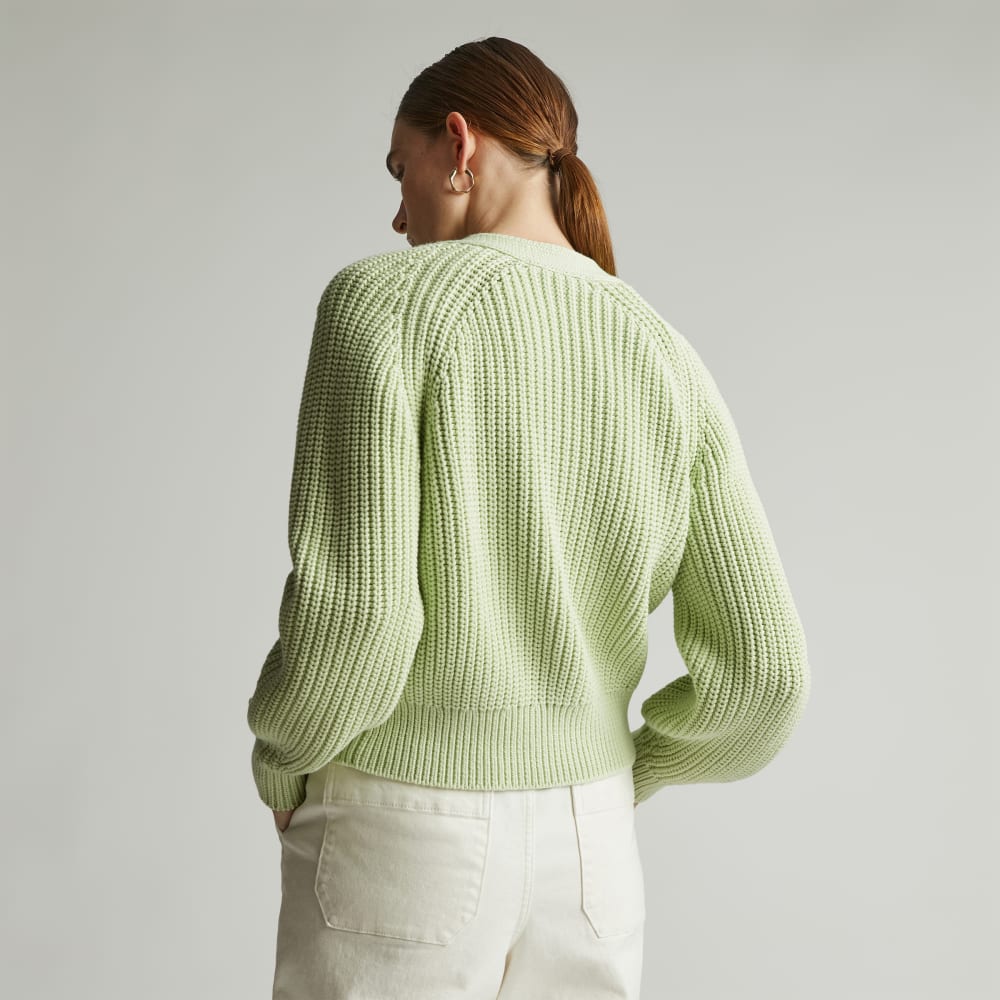 The Texture Cotton Cardigan in Seafoam Green — detail view