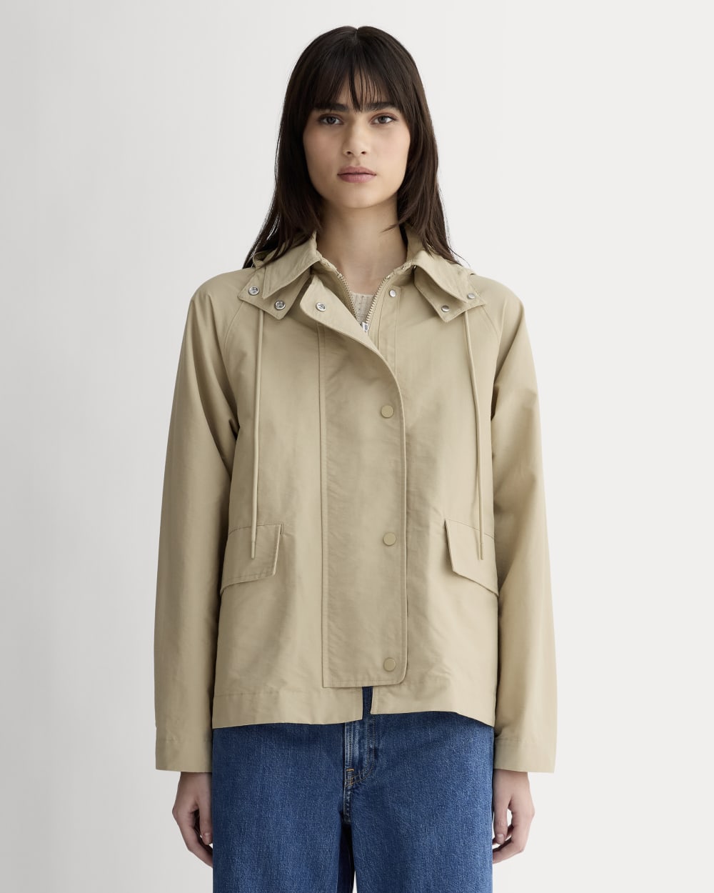 The Short Anorak in Trench Coat Khaki — front view