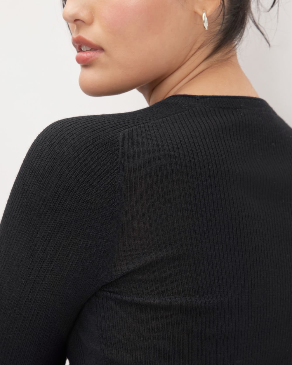The Long-Sleeve Sweater Tee in Ultrasoft Merino in Black — detail view