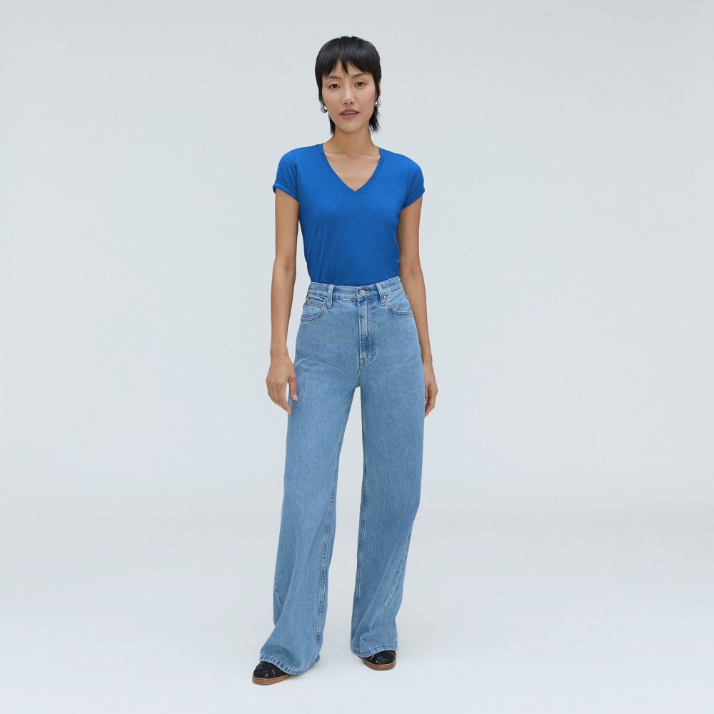 The Organic Cotton V-Neck in Lapis Blue — detail view