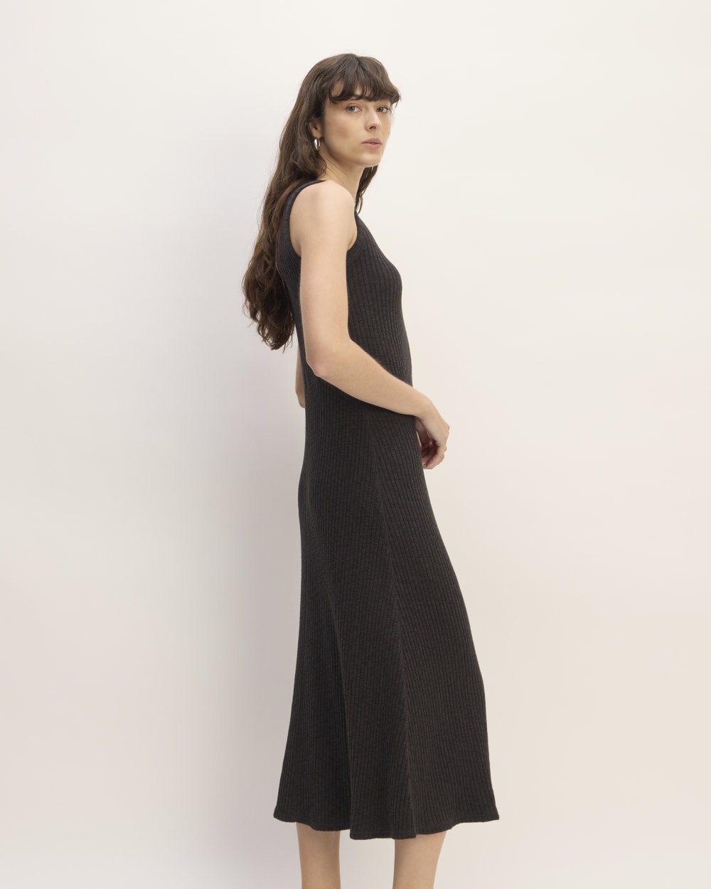 The Rib-Knit A-Line Tank Dress in Black — detail view
