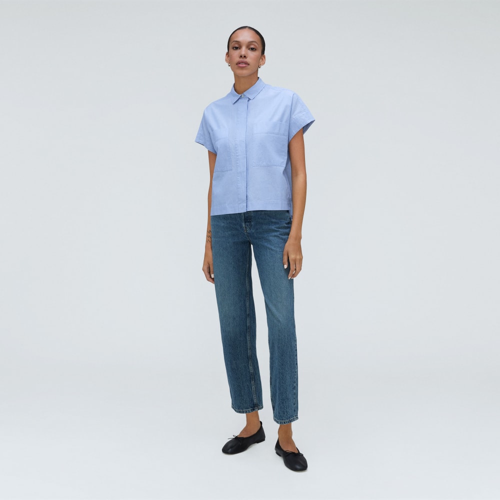 The Short-Sleeve Box Shirt in Slate Blue — detail view
