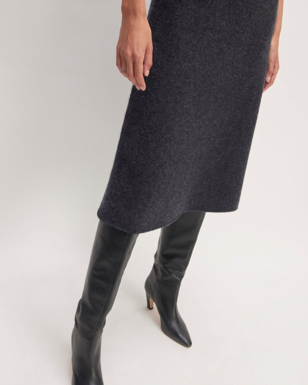 The Cozy-Stretch Sleeveless Midi Dress in Charcoal — detail view