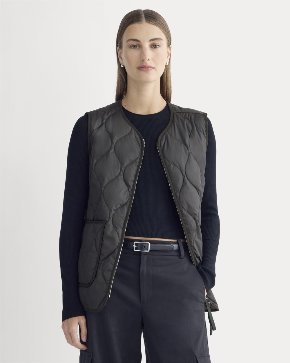 ReNew Quilted Vest in Black — front view