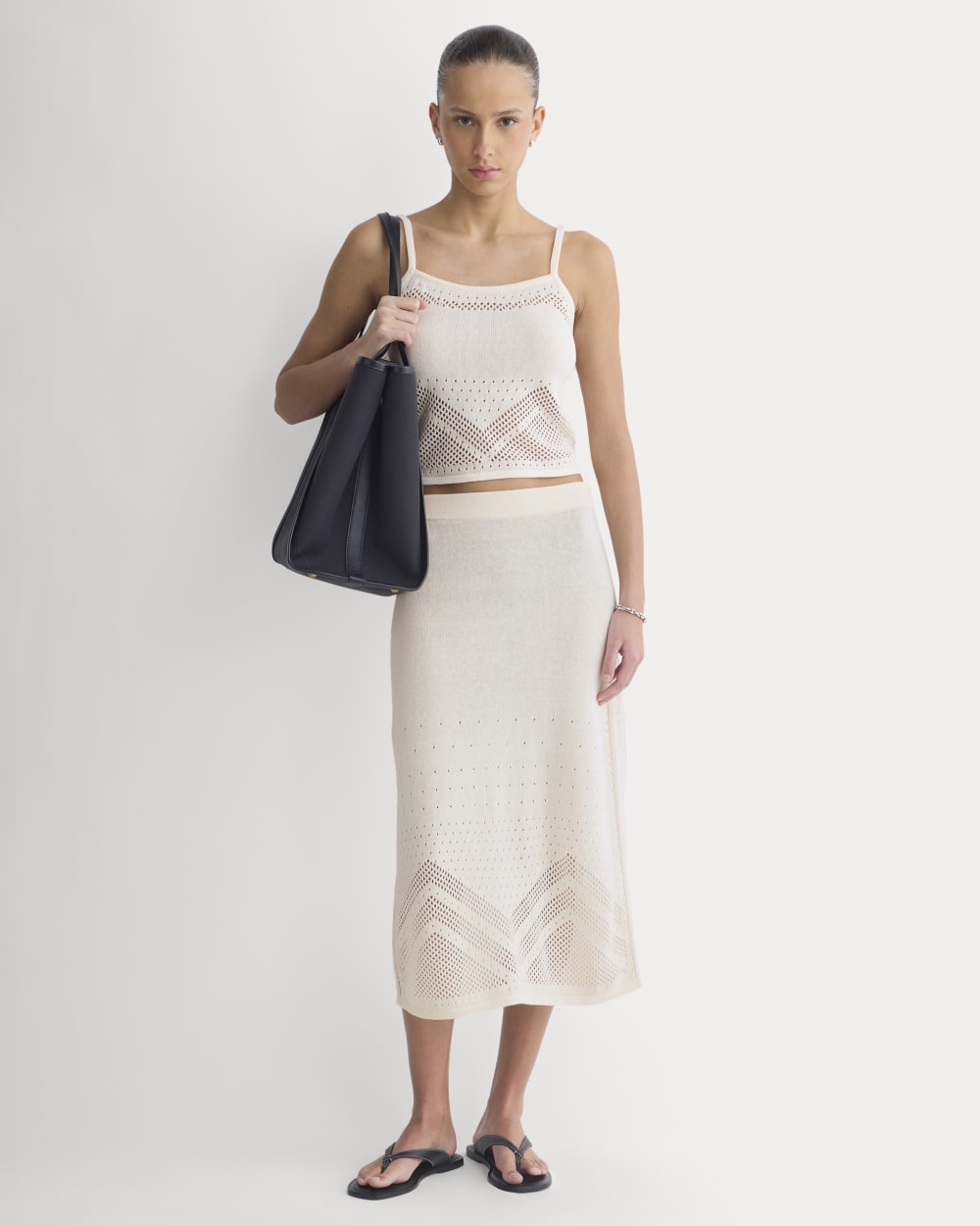 Lace-Knit Maxi Skirt in Bone — front view