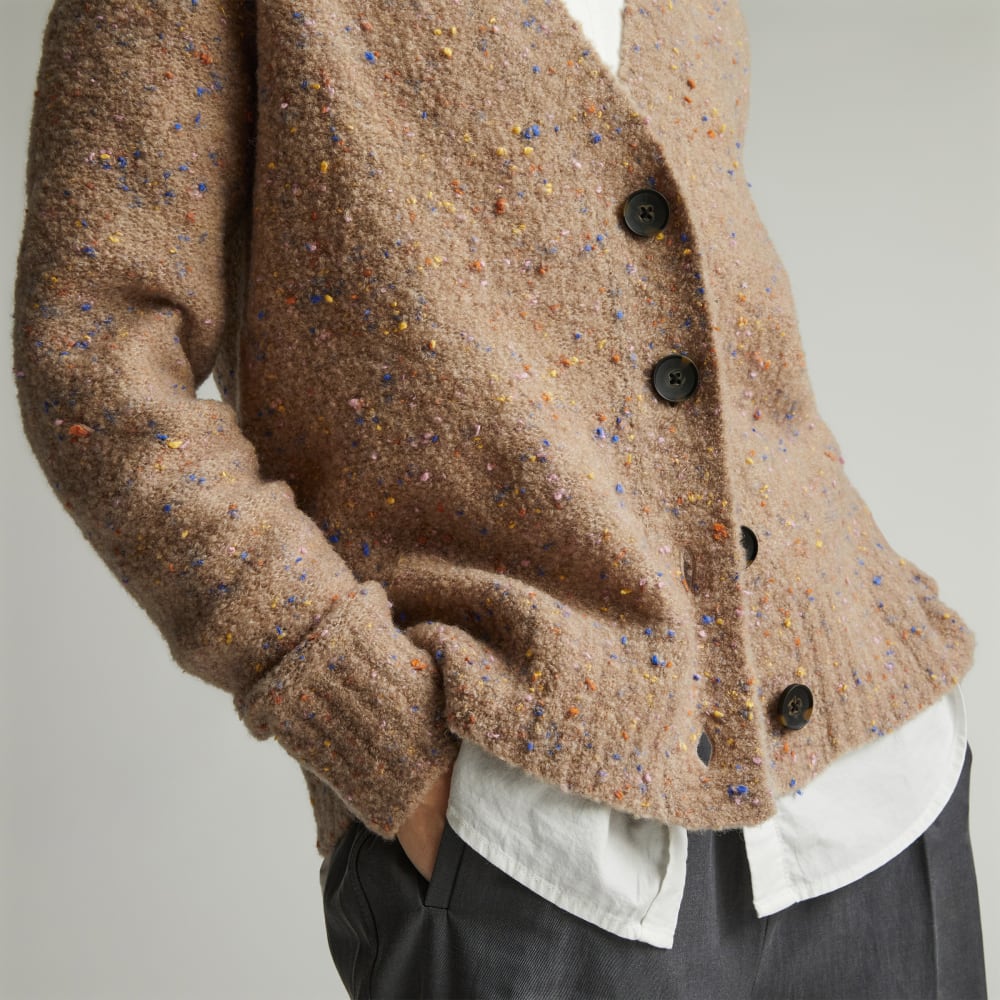 The Confetti Cardigan in Taupe Multi — detail view