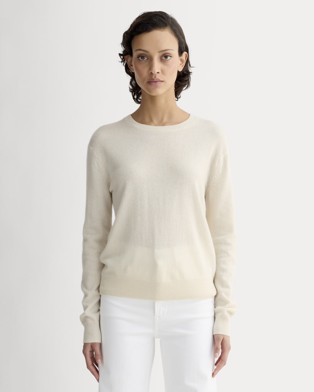 The Classic Crew in Cashmere in Bone — front view