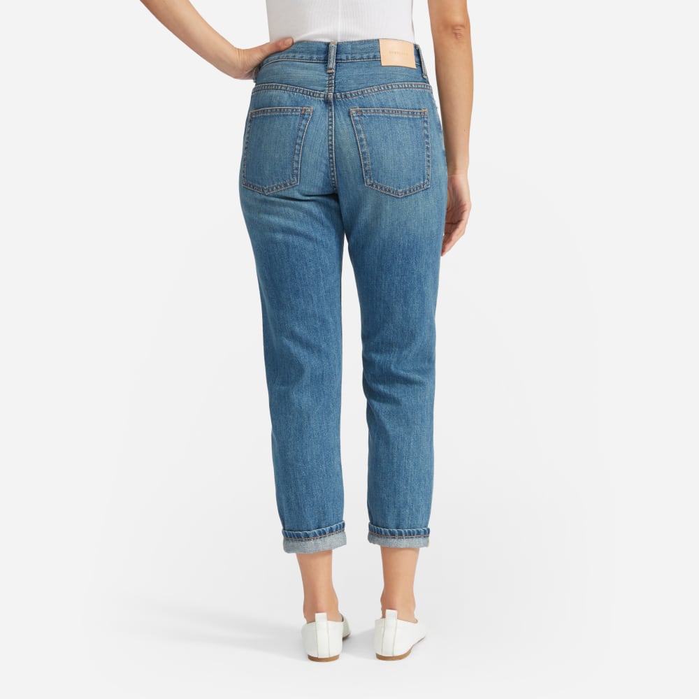 The Super-Soft Relaxed Jean in Mid Blue — detail view