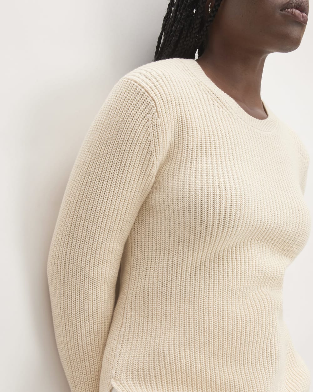 The Organic Cotton Slim Crew Sweater in Canvas — detail view