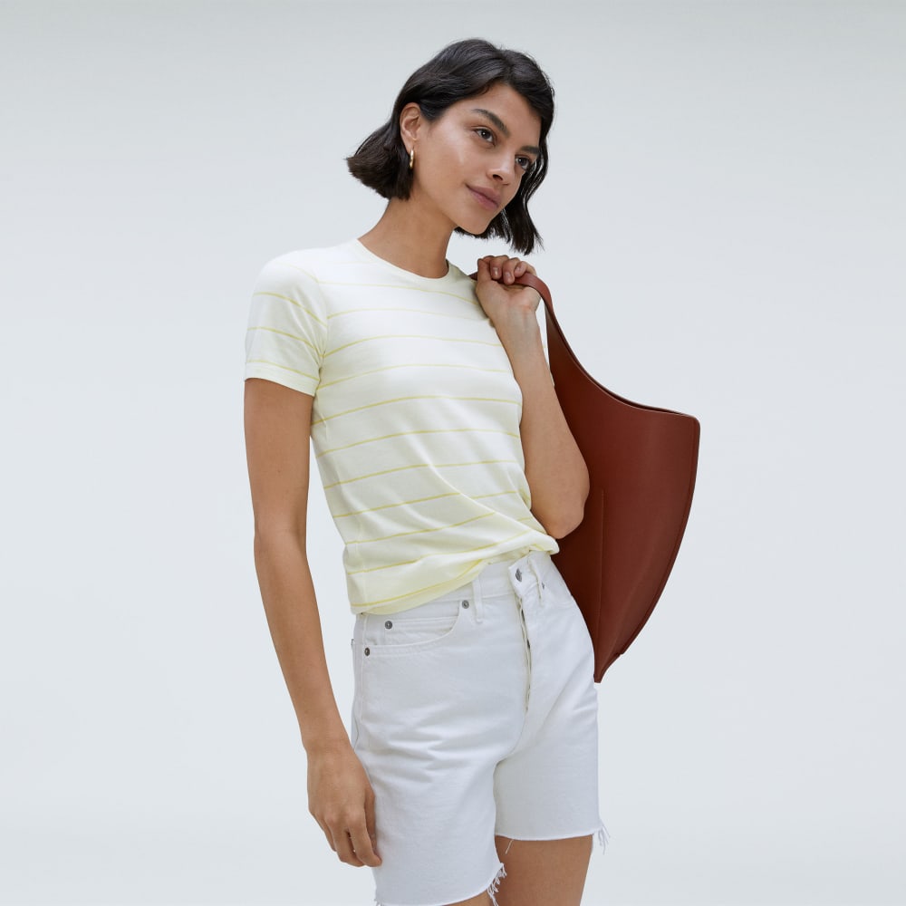The Organic Cotton Crew Tee in Pastel Yellow / White — detail view