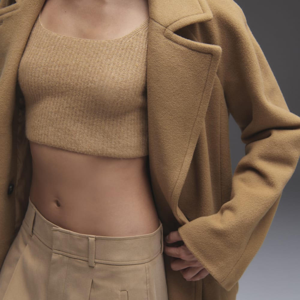 The Cozy-Stretch Tank in Camel — detail view