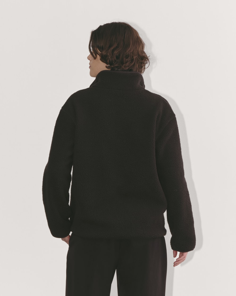 The ReNew Fleece Oversized Half-Zip in Black — detail view