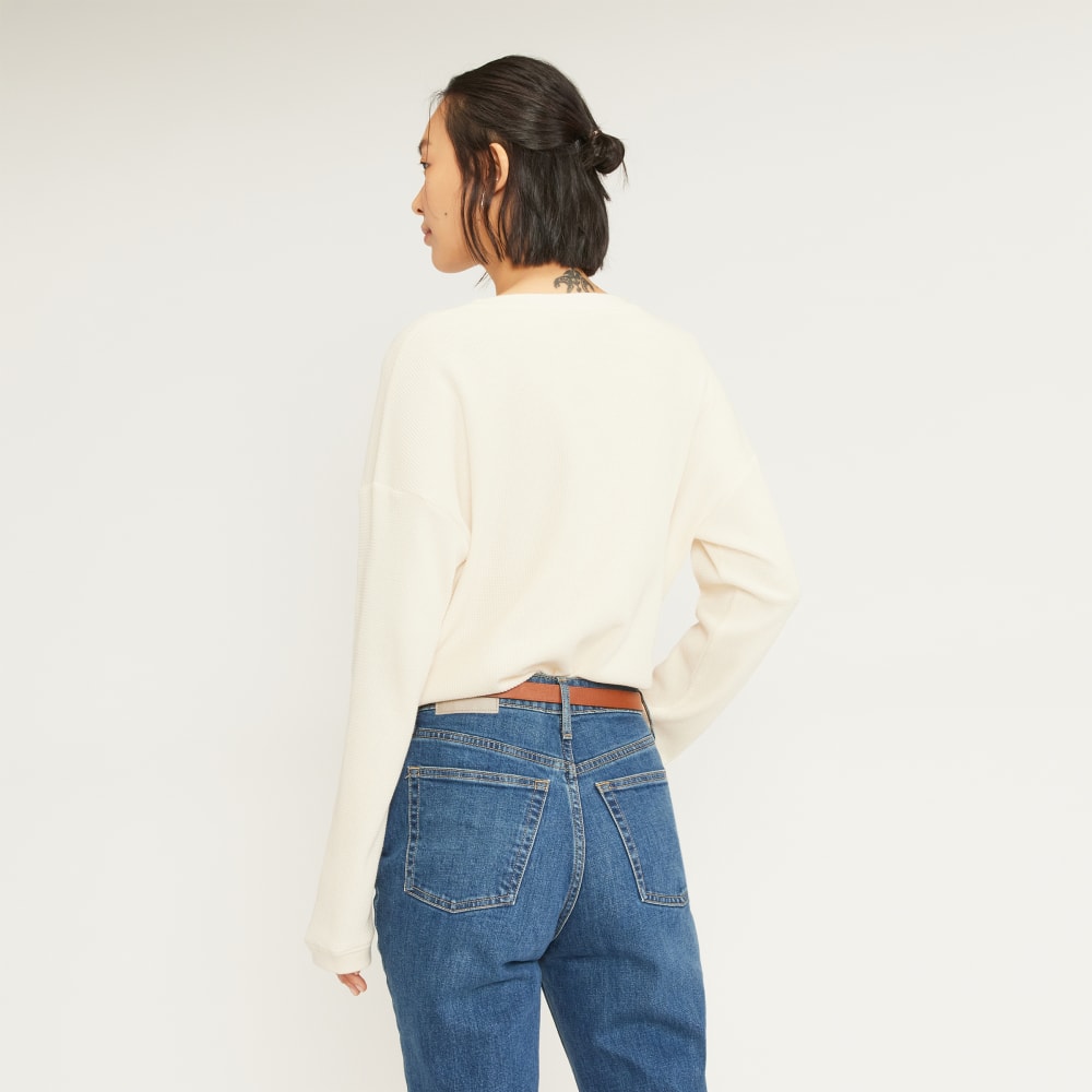 The Organic Cotton Waffle Henley in Bone — detail view
