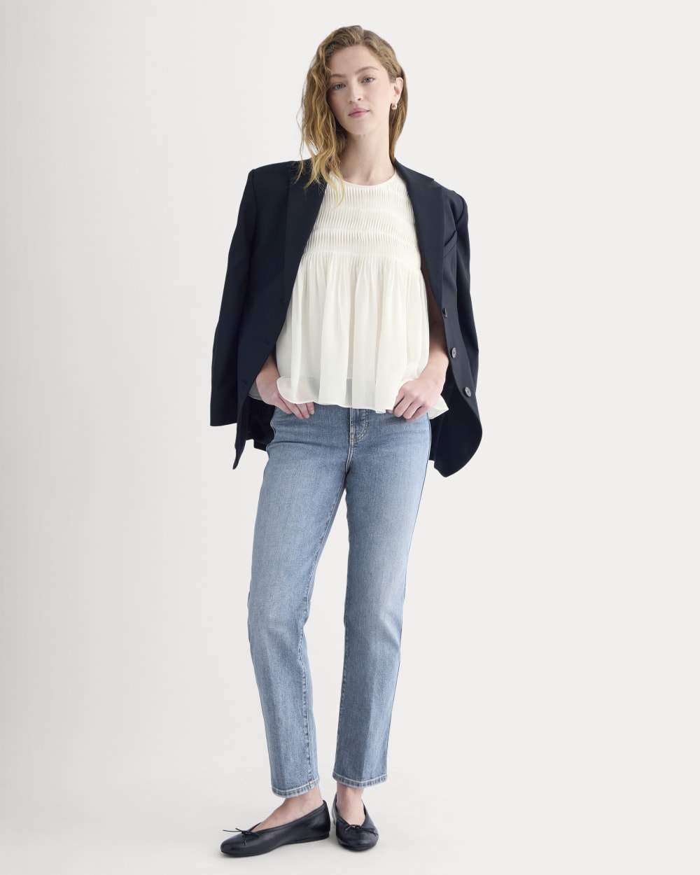 Twisted Pleat Tank in Silk Georgette in Bone — detail view
