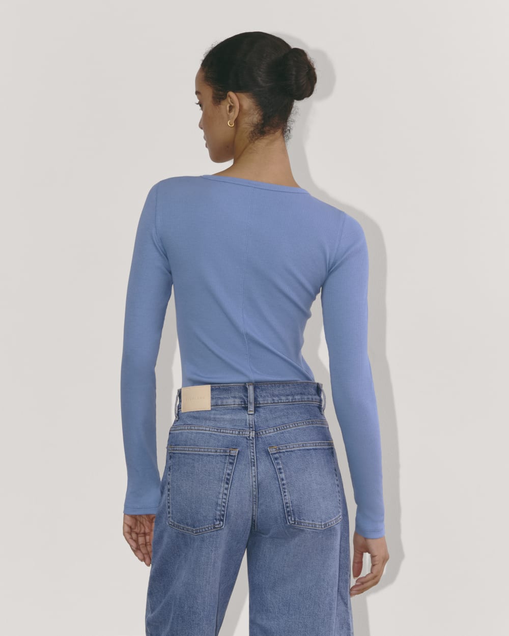 The Luxe Rib Long-Sleeve Crew in Bluebell — detail view