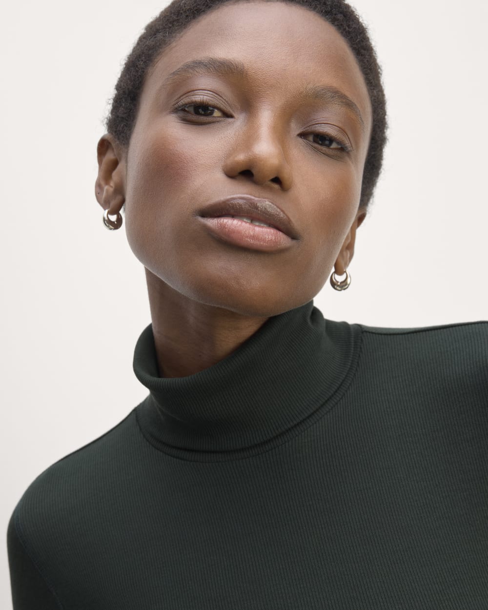The Luxe Rib Turtleneck in Scarab — detail view