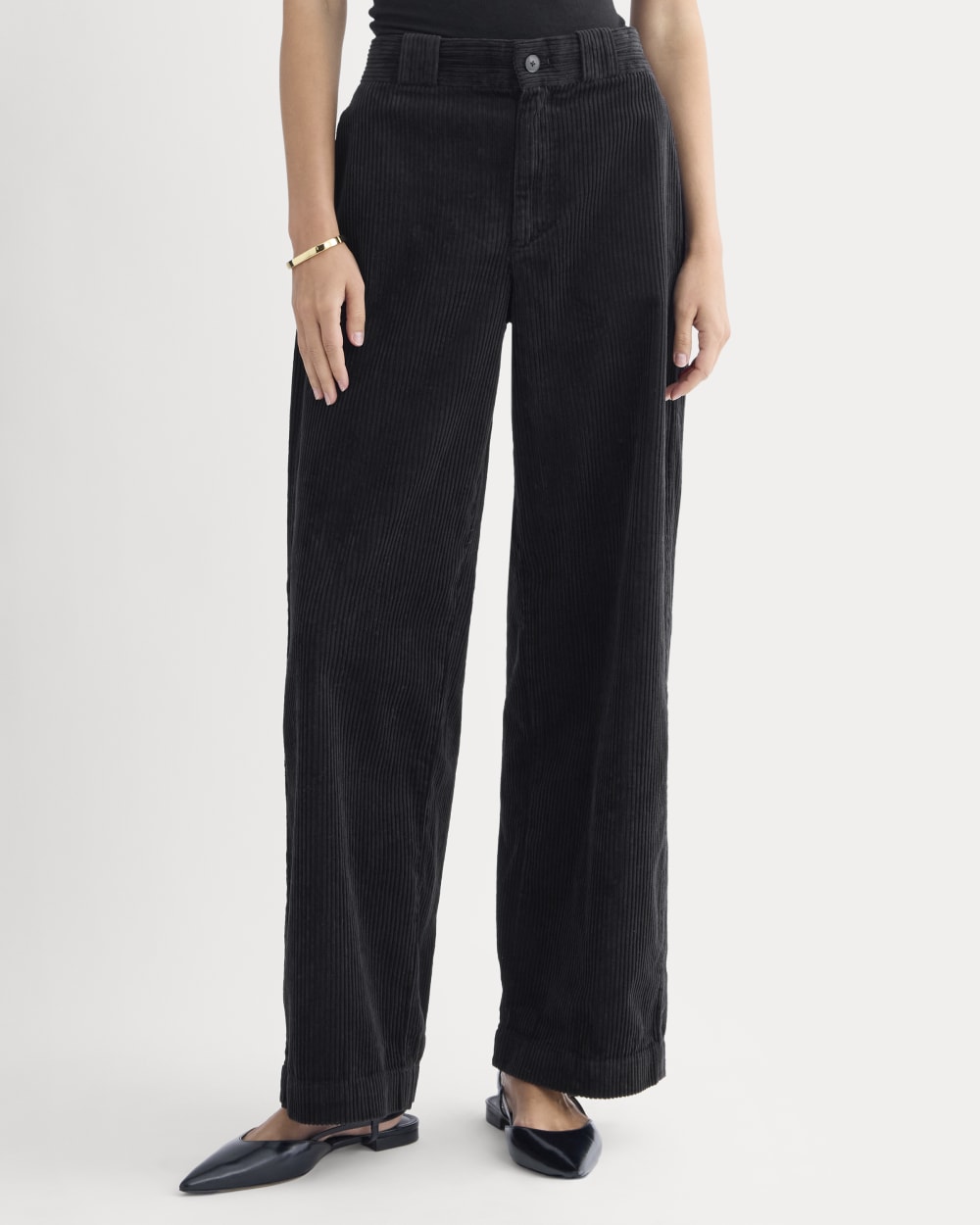 Corduroy Wide-Leg Trouser in Black — detail view