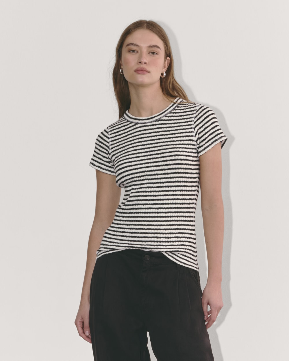 The Cozy Rib Tee in Black / Bone — front view