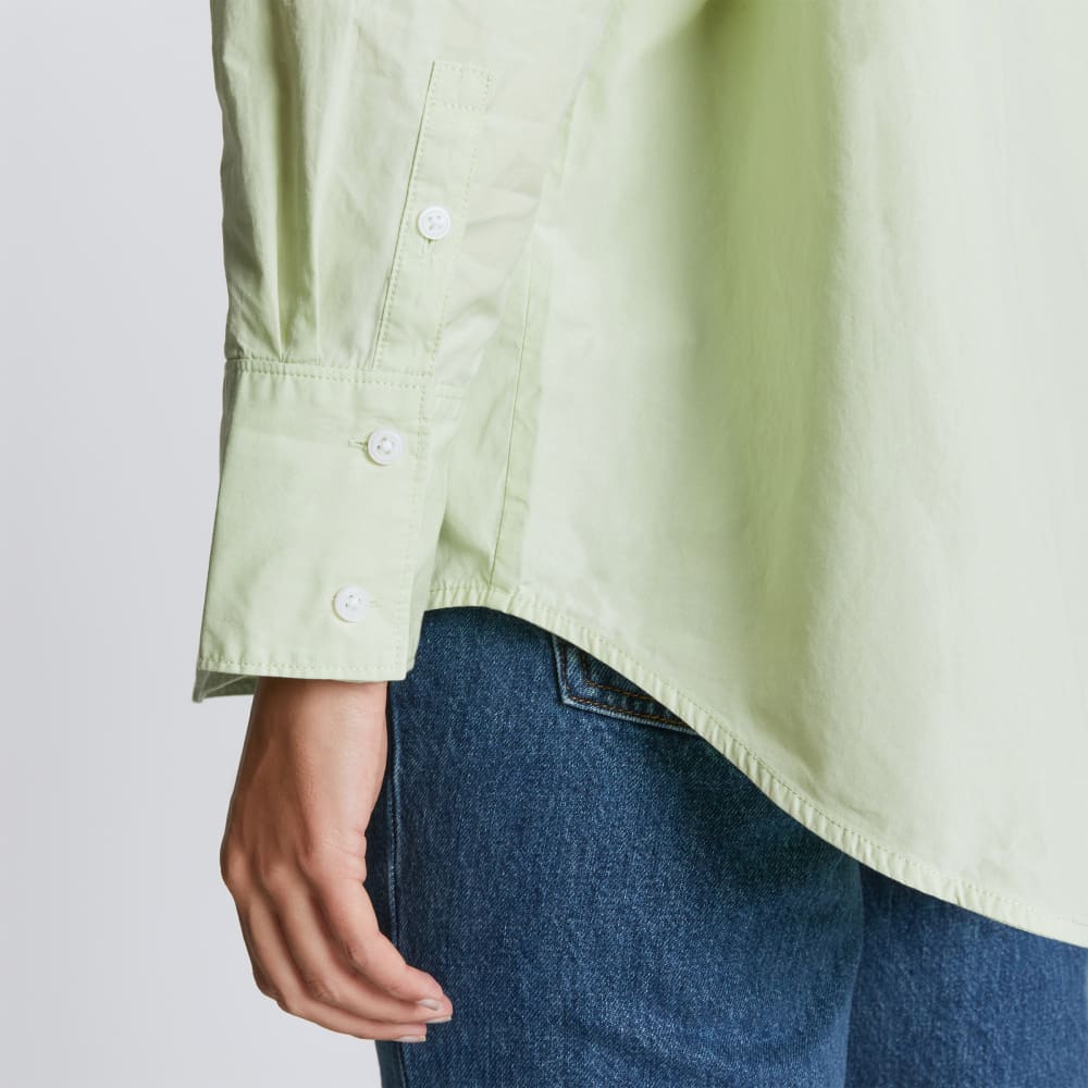 The Oversized Poplin Shirt in Seafoam Green — detail view