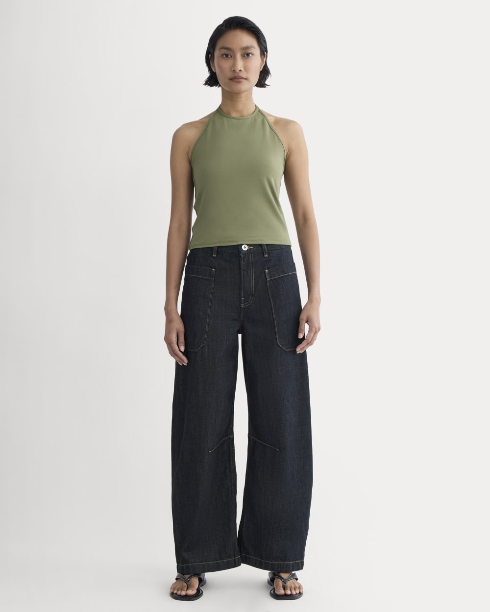 The Form Halter Top in Lichen Green — detail view