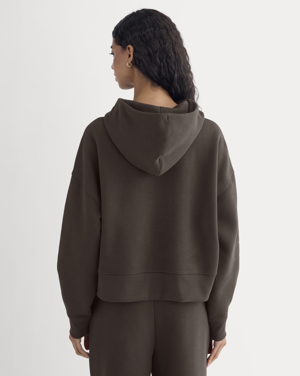 Cropped Luxe Fleece Hoodie in Dark Chocolate — detail view