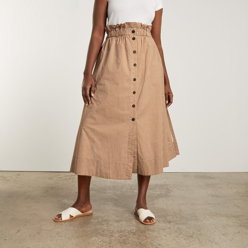 The Easy Button-Front Skirt in Burnt Orange Gingham — alternate view