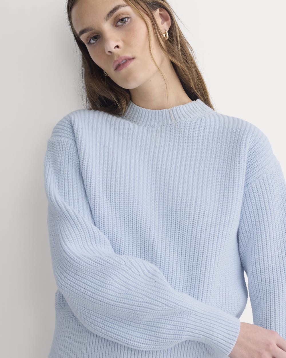Cropped Ribbed Crew in Everyday Cotton in Skywriting — detail view
