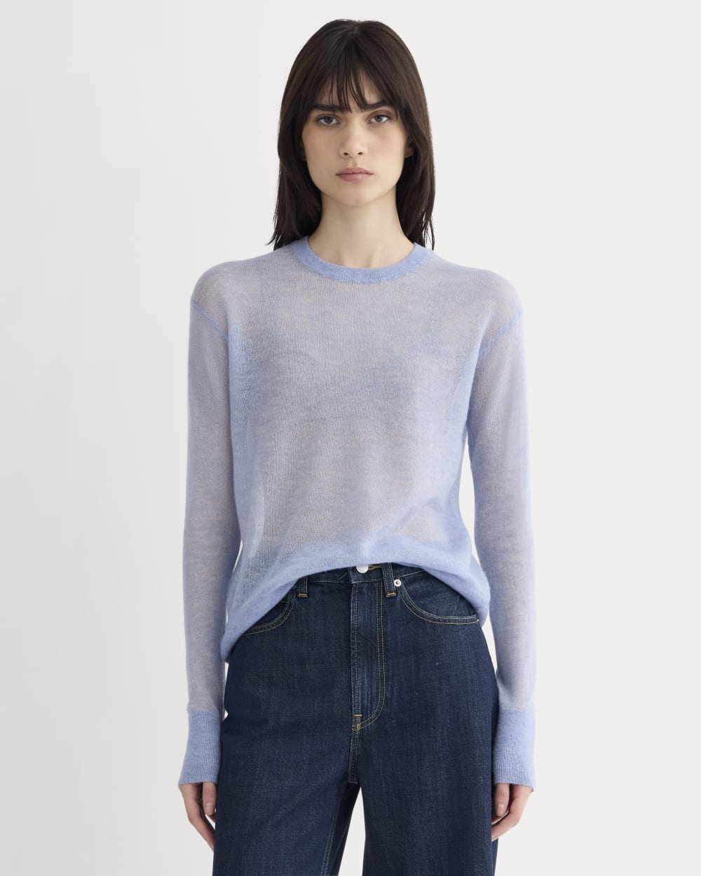 The Air Alpaca™ Relaxed Crew Top in Soft Blue — detail view
