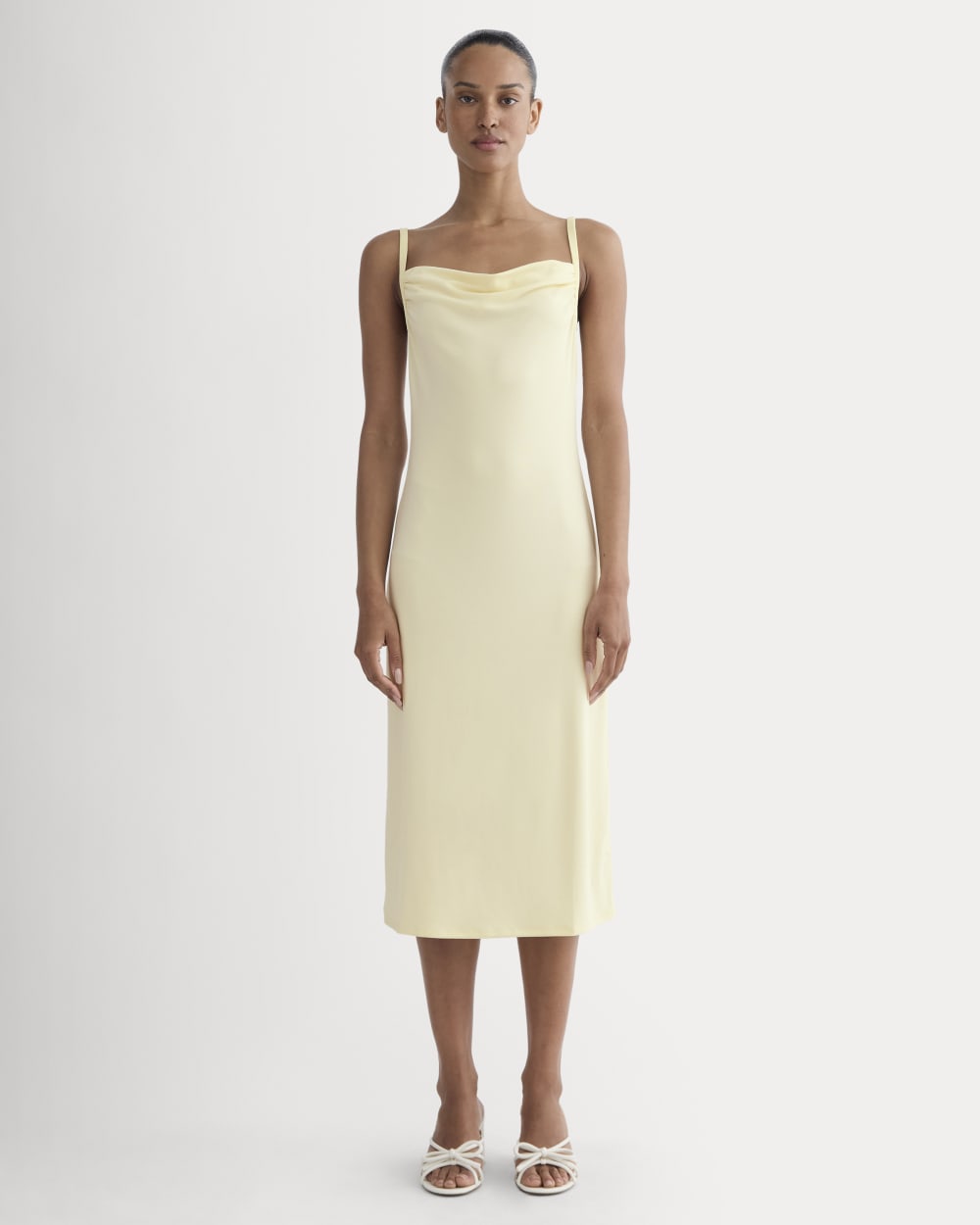 The Tank Midi Dress in Butterknit in Light Yellow — front view